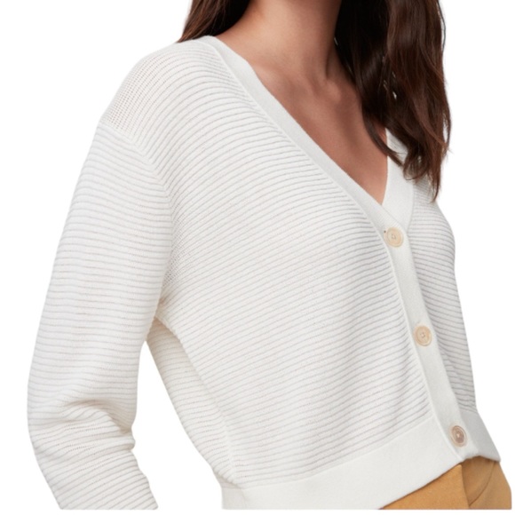 Aritzia Sweaters - 🌟Aritzia wilfred Cropped Knit Cardigan White Sz S Linen Blend V Neck Button Up